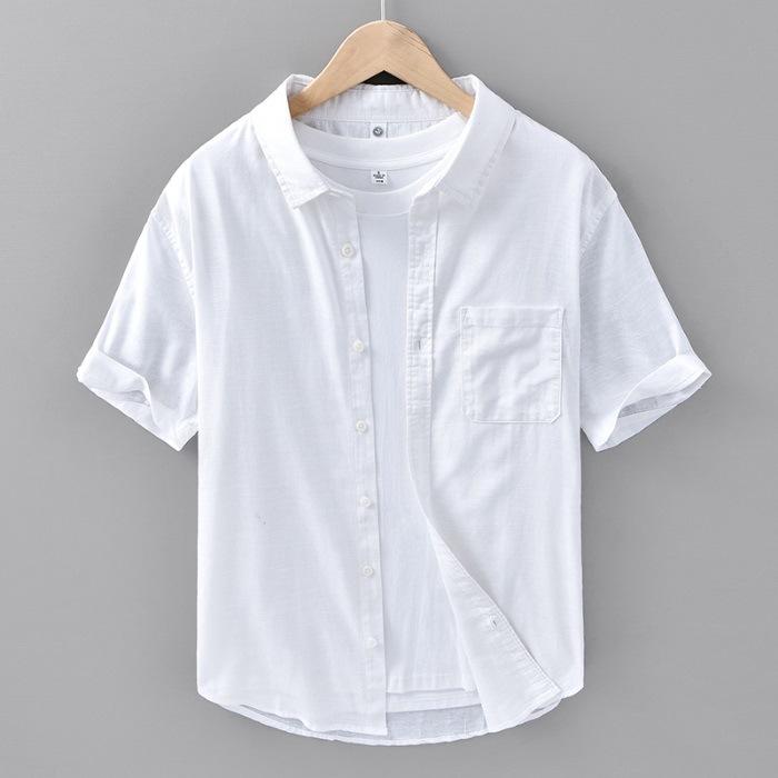 Summer Thin Men's Short Sleeve Shirt Breathable Cotton Linen Casual Comfortable Lightweight