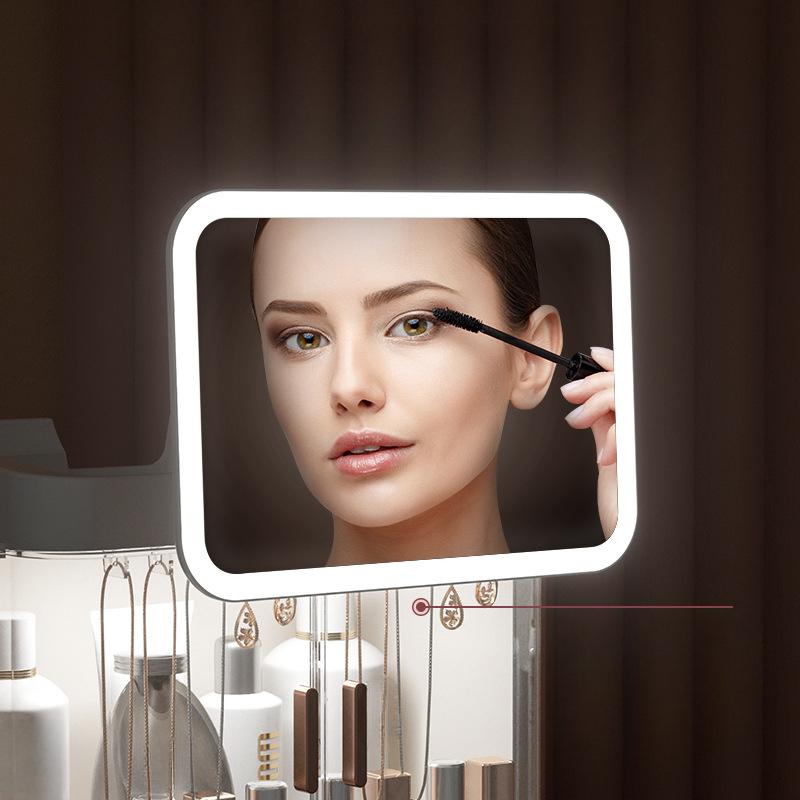 Kosmetik-Aufbewahrungsbox mit Spiegel, All-in-One-Desktop-Staub-Hautpflegeprodukte, großes Fassungsvermögen, Schminkregal