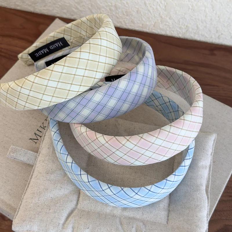 New Sweet Fresh Colorful Plaid Headbands Wide Sponge Hair Band Woman Retro Temperament Hair Hoop Female Fashion Hair Accessories