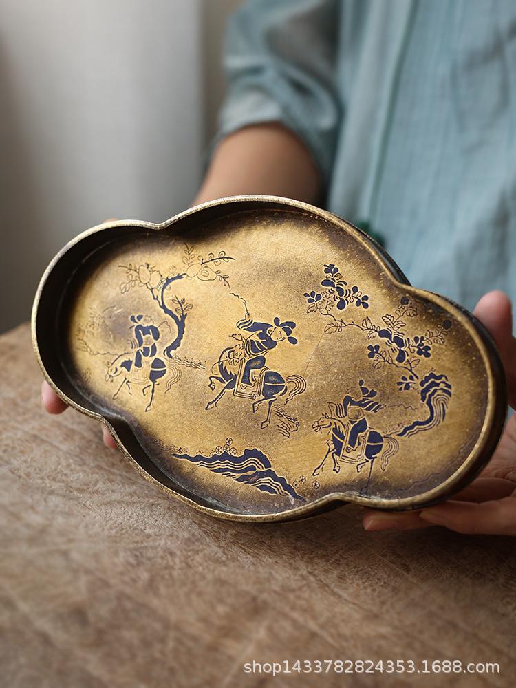 Imitation bronze pot painted Brass Teapot for old bronze plate pot pad manual seal cutting tray tea tray