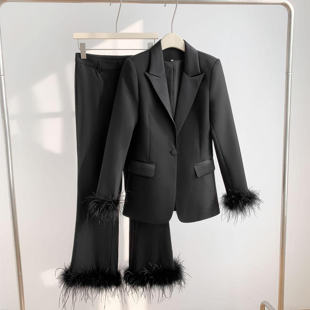 2025 Autumn/Winter Women's Snow White Irregular Lapel Jacket & Casual Suit Pants