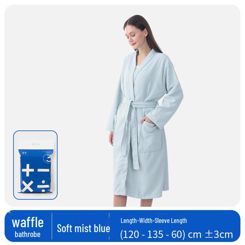 Absorbent Waffle Bathrobe: Quick-Drying, Solid Color, All-Season Adult Yukata Light Blue [Micro Waffle Grid]