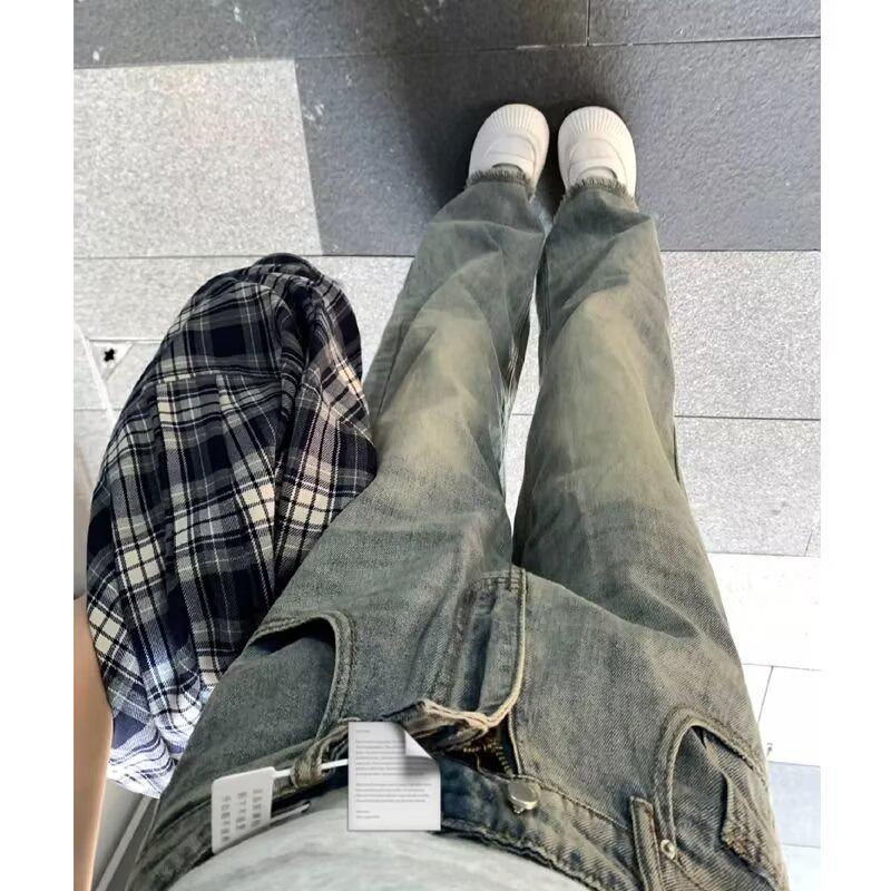 

2024 Осень/Зима Женские Маленькие Светло-Голубые Прямые Джинсы С Эффектом Похудения Широкие От Бедра 4XL светло-синий