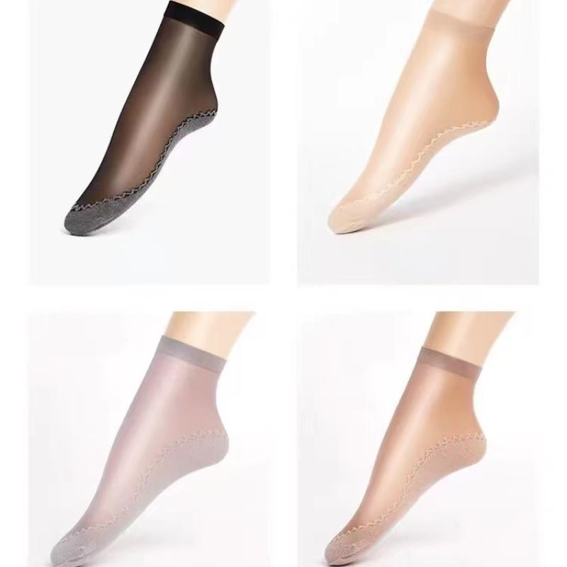 20Pcs=10Pais Summer Women Socks Non-Slip Sweat-Absorbing Cotton Soft Thin Breathable Fashion Sexy Silk Sock Ladies Transparent