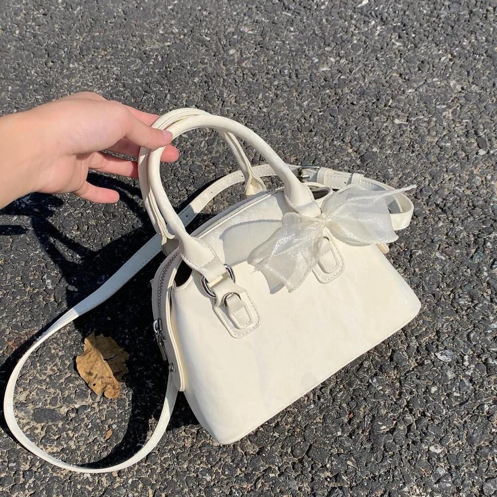 Lace Bow Boston Bag Handbag Niche Versatile Texture Fashion Messenger Bag Commuter Shell Bag