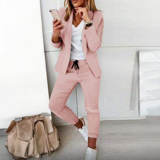 Completo da Donna 2 Pezzi Giacca Blazer Manica Lunga Aperta sul Davanti e Pantaloni a Sigaretta Set Business Abiti Casual da Ufficio Formali