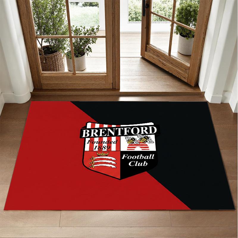 Brentford Football Design Crystal Velvet Rug Soft Decorative Mat for Bedroom Entrance