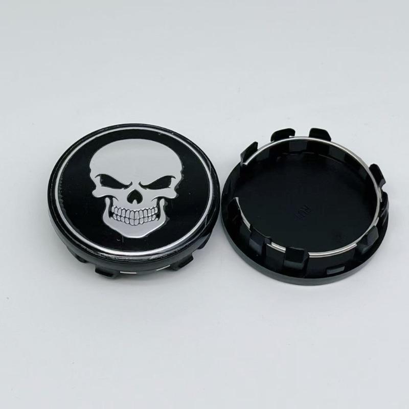 4pcs 59MM ( 55MM I.D ) Car Wheel Center Caps With Skull Logo Emblem Rim Hubcaps Cover Wheels Hub Lid Replace Styling Accessories