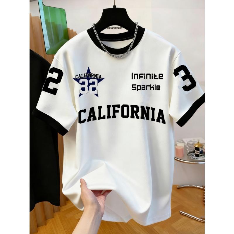 3D men's new casual T-shirt, eye-catching '32' number pattern, round neck and short sleeves, sports style