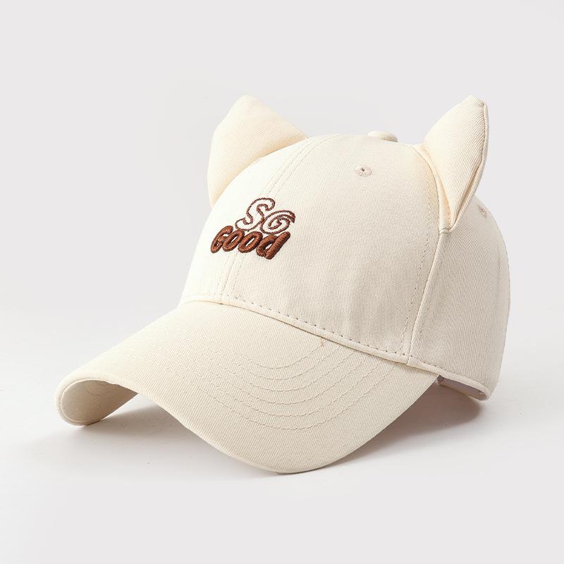 Spring and summer hat women's cute sweet cat ears baseball cap high quality letter embroidered big head circumference cap