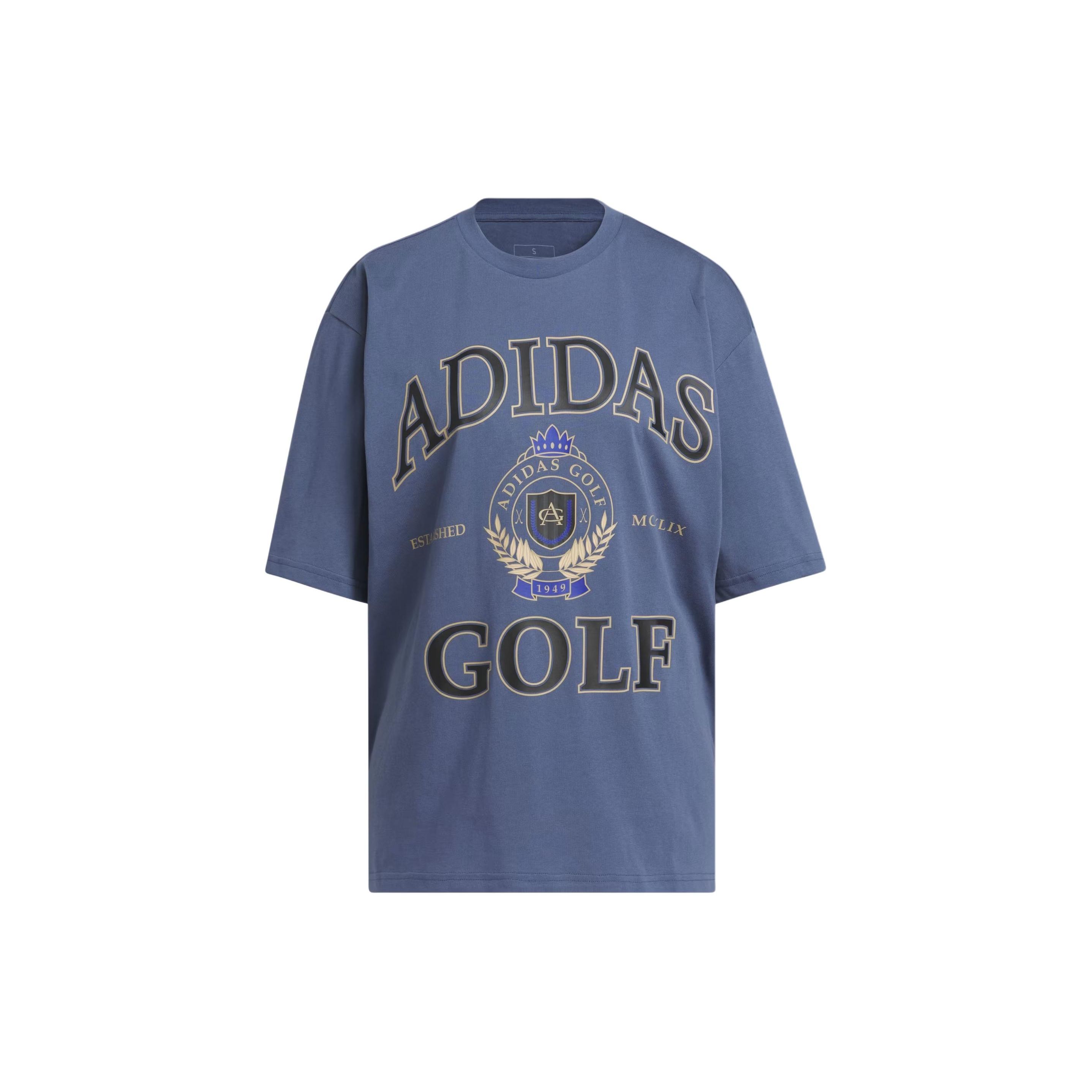 

Футболка Adidas с принтом в виде букв, свободная, с круглым вырезом, коротким рукавом и заниженной линией плеч, женская, темно-синяя IS3273 L
