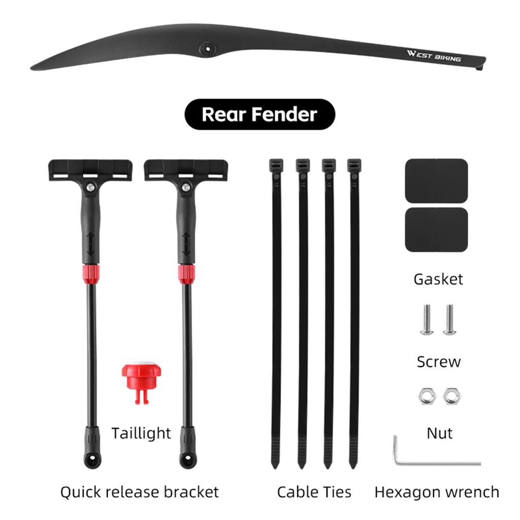 Road Bike Fenders 700c Mudguards with Tail Light Quick-Release Rear Bicycle Fender Set Lightweight