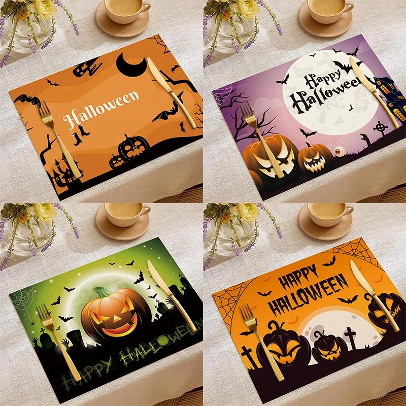 Halloween Heat-Resistant Placemats Festive Home Decor Kitchen Living Room Table Pads Durable Decorative Mats Party Supplies