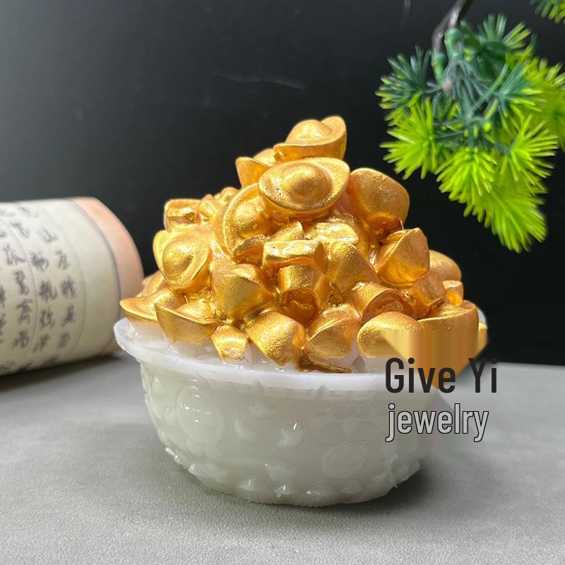 Luminous Multi-Pattern Treasure Basin: Hui, Lotus, Ruyi, Wealth-Attracting - Feng Shui Display for Living Room Wealth Position.