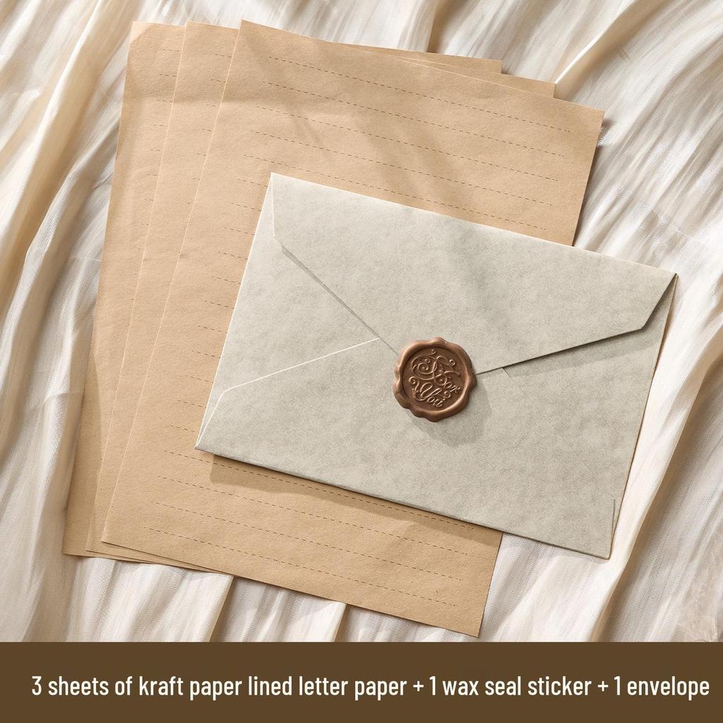 Romantic Retro Nostalgic Sheepskin Texture Stationery Set with Wax Seal Stamp for Artistic Love Letters and Invitations
