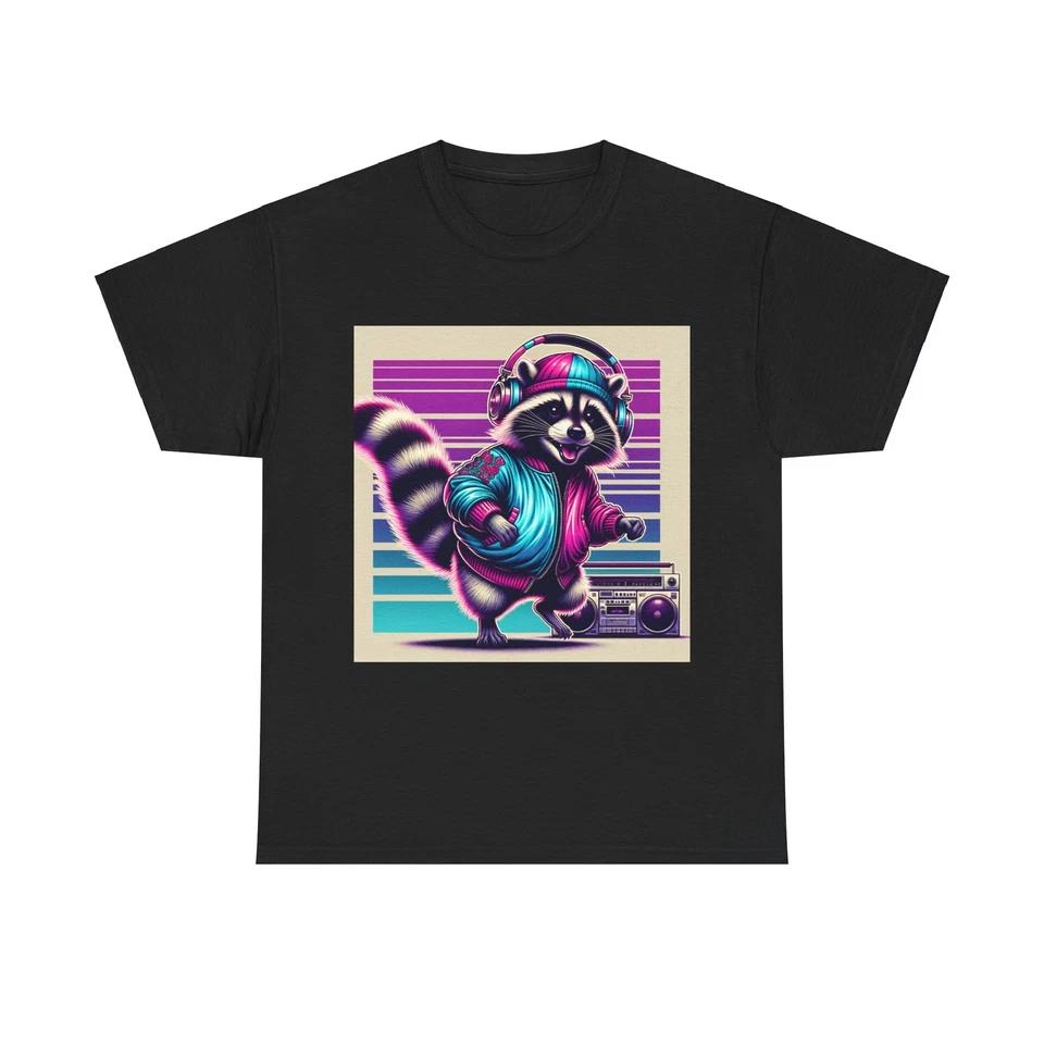 Unisex Adult T Shirt Raccoon Vintage Style Boombox Colorful Dance 2XL