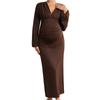 European & American Maternity V-Neck Slim Fit Bodycon Dress - Autumn/Winter Long Sleeve Fashion
