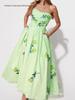 European American Women's Floral Square Neck Spring Dress with Slit