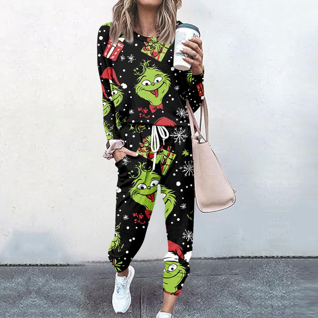 Sets für Damen, 2-teilig, Rundhalsausschnitt, Langarmshirts, Kordelzug, Jogginghose, Taschen-Sets