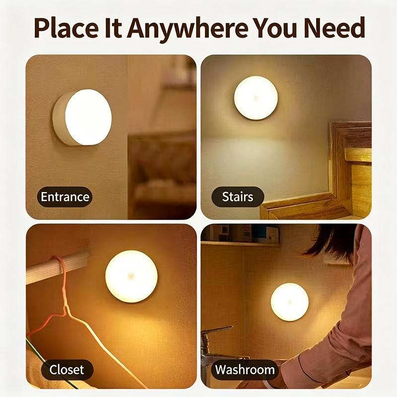 Lamp Night Light Usb Rechargeable Stick-On Sensor Light Wireless Cabinet Counter 6W Led Round Motion-Sensor Light