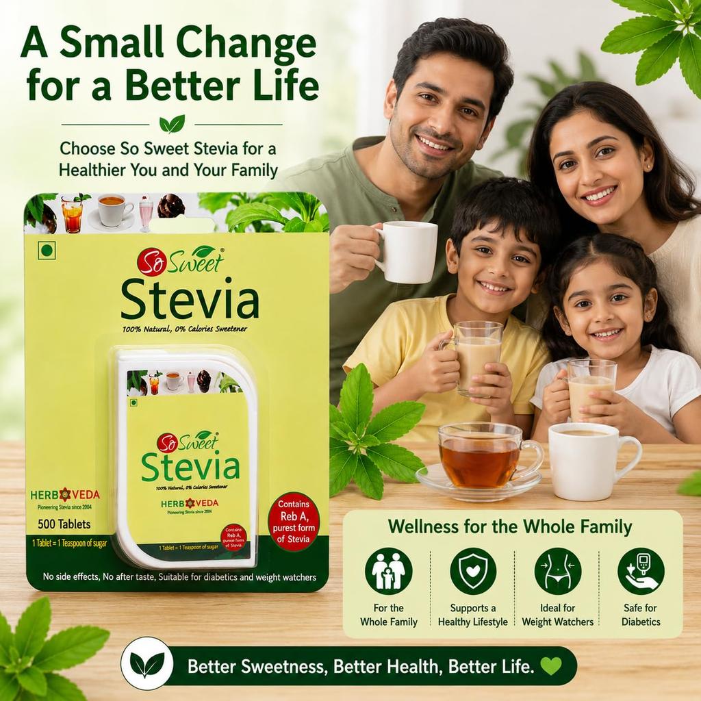 So Sweet Stevia Zuckerfrei 500 Tabletten - 100% Natürlich, Kalorienfreier Süßstoff für Diabetes, Gewichtsverlust und Keto-Diäten, Praktisch für den täglichen Gebrauch