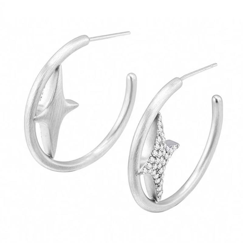 Unique Sandblasted Four Point Star Studs Earrings Copper Brushed Texture Daily Wear Jewelry 1