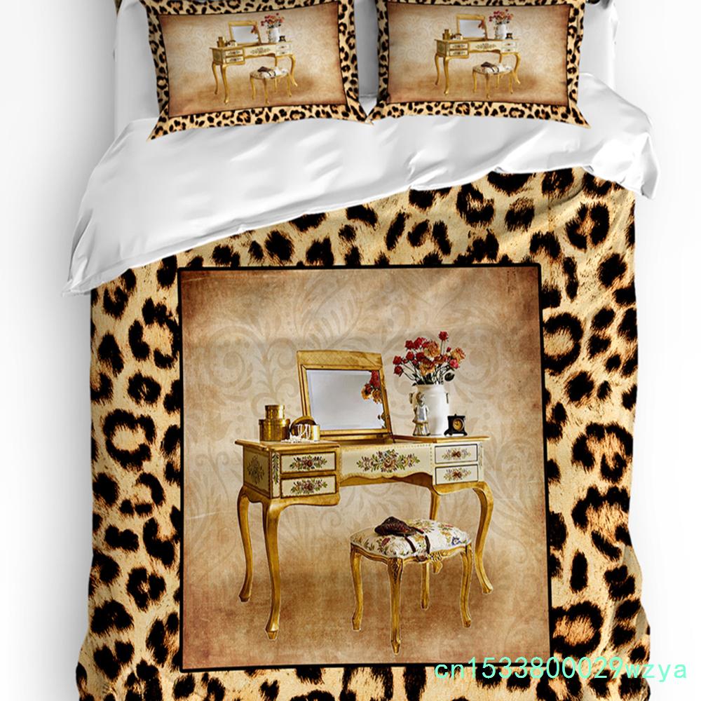 Leopard Print Black White Striped Duvet Cover With Pillow Case Custom 3pcs Bedding Set Quilt Cover Double Bed Home Textile