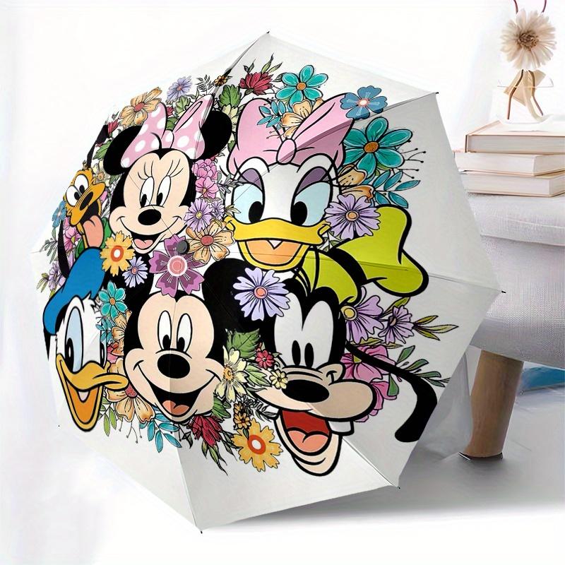 Mickey Mouse Daisy Duck Themed Automatic Opening and Closing Folding Umbrella, Reinforced 8 Ribs, Compact Travel Design, Fashionable Folding