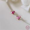 925 Sterling Silver French Simple Red Zircon Heart Stud Earrings Women Light Luxury Temperament Wedding Jewelry Gift