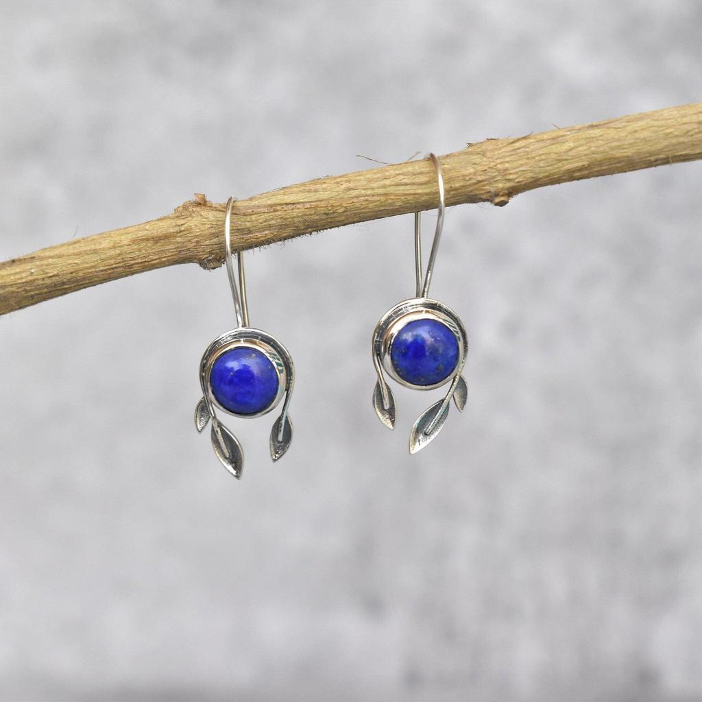 Natural Lapis Lazuli Earrings Lapis Earrings for Women Sterling silver nature inspired Leafy design earrings Gemstone earrings for her