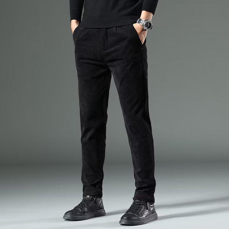 Men's Corduroy Casual Pants Fashi Drawstring Stretch Slim Chinos Male Business Casual Straight Lg Trousers