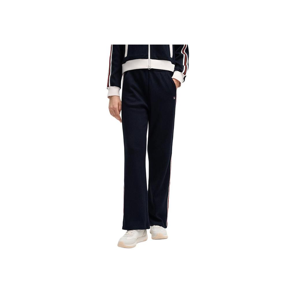 FILA Heritage Classic Striped Stretch Comfortable Knitted Loose Straight Leg Casual Pants Women bottoms Legendary-Blue F11W548607FNV
