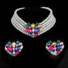Multi-layer Imitation Pearl Neck Chain Stud Earrings Set, Colorful Bridal Crystal Jewelry Full of Diamond Heart Necklace Women