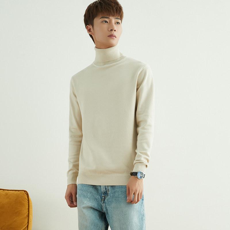 Korean Style High Neck Loose Fit Plus Size Men's Knitted Sweater - Non-Wool, Solid Color, Autumn/Winter