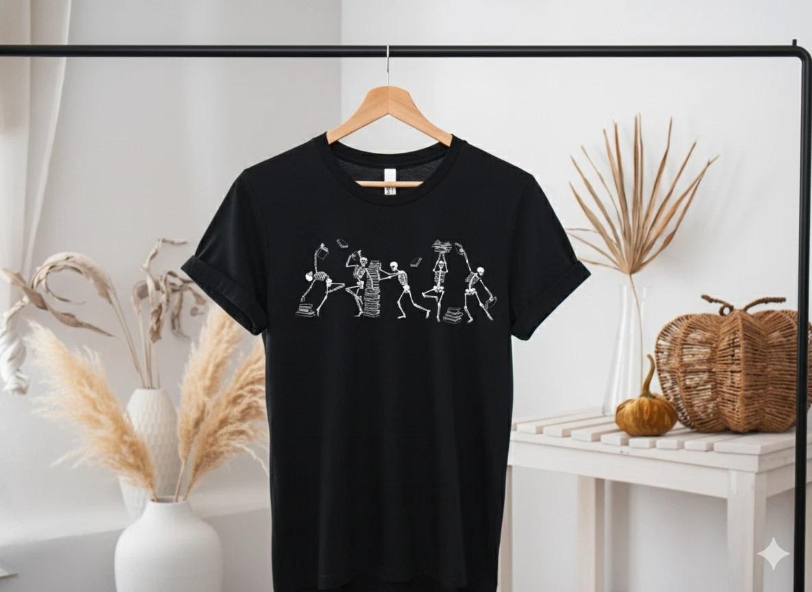 Unisex Adult Funny Graphic Skeleton Reading Books Graphic T-Shirt F... XXXXL