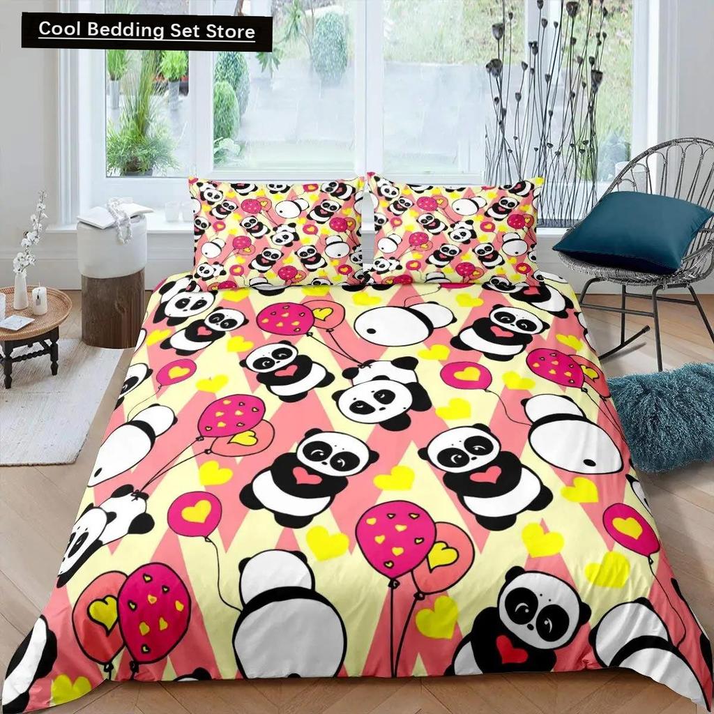 Panda King Full Bedidng Set Kids Romantic Bedding Set Cartoon Animal Duvet Cover Bicycle Balloon Dragonfly Polyester Quilt Cover