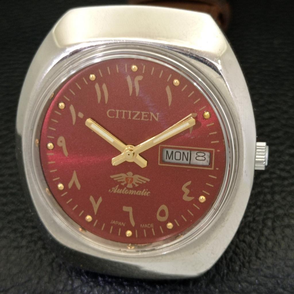 USED VINTAGE CITIZEN AUTOMATIC 8200 JAPAN MENS MAROON COLOR DIAL WATCH A434827-2 R123-a434827