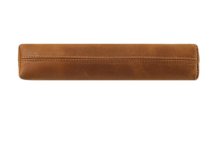 Spring-Loaded Crazy Horse Cowhide Pencil Case & Coin Purse - Multi-Functional Stationery Bag