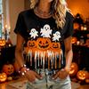 Simple Casual Cartoon Style Pumpkin Print Halloween T-shirt For Men Women Short Sleeve Round Neck Black T Shirts New Trend