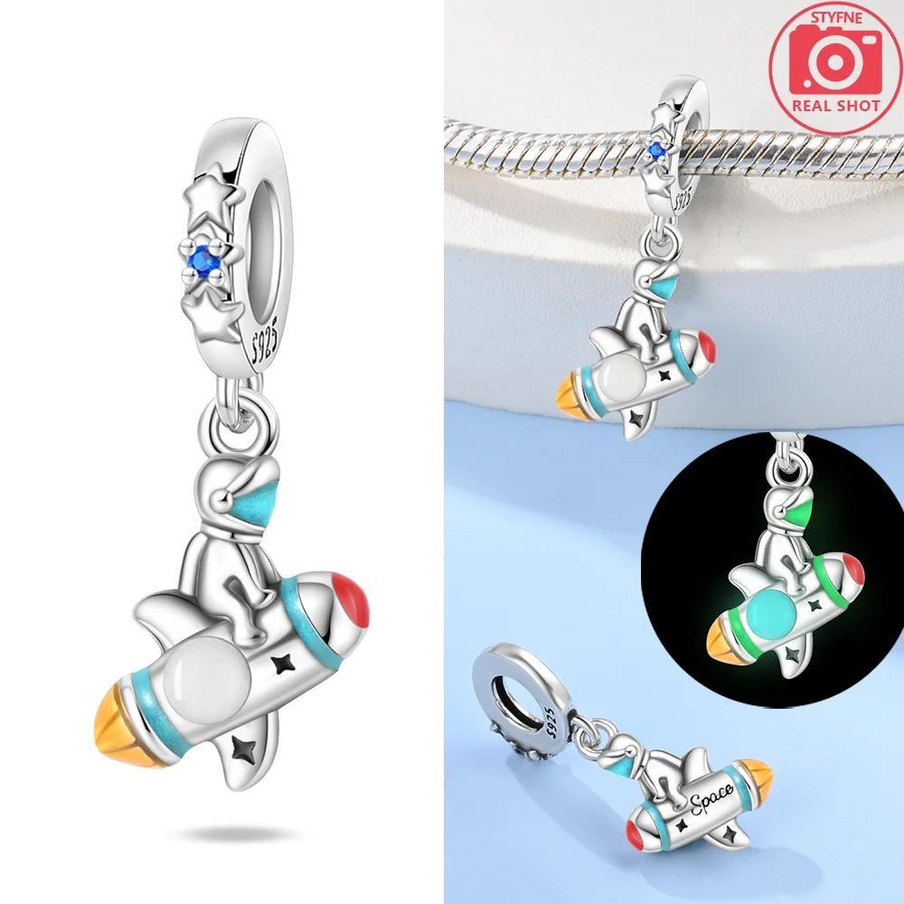 Original Glowing Astronaut'S Heart Starry Sky Moon Pendant Charms Beads Fitcopper Bracelet Accessories Women Diy Gift