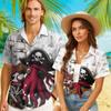 Lässiges hawaiianisches Strandhemd Mode Herren Totenkopf Piratendruck Hemd Retro Lässig Streetwear Herren Sommer Unisex Kurzarm Oberteil