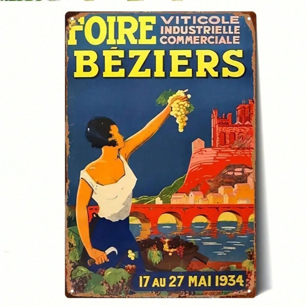 Vintage 1934 Bocaire Market Iron Wall Decor in French Style, 2D Flat Solid Metal Plaque, 8x12 Inch Hanging Art