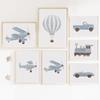 Vintage Travel Boy Nursery Wall Art Blue Hot Air Balloon Plane Train Prints Canvas Painting Nordic Bedroom Home Poster