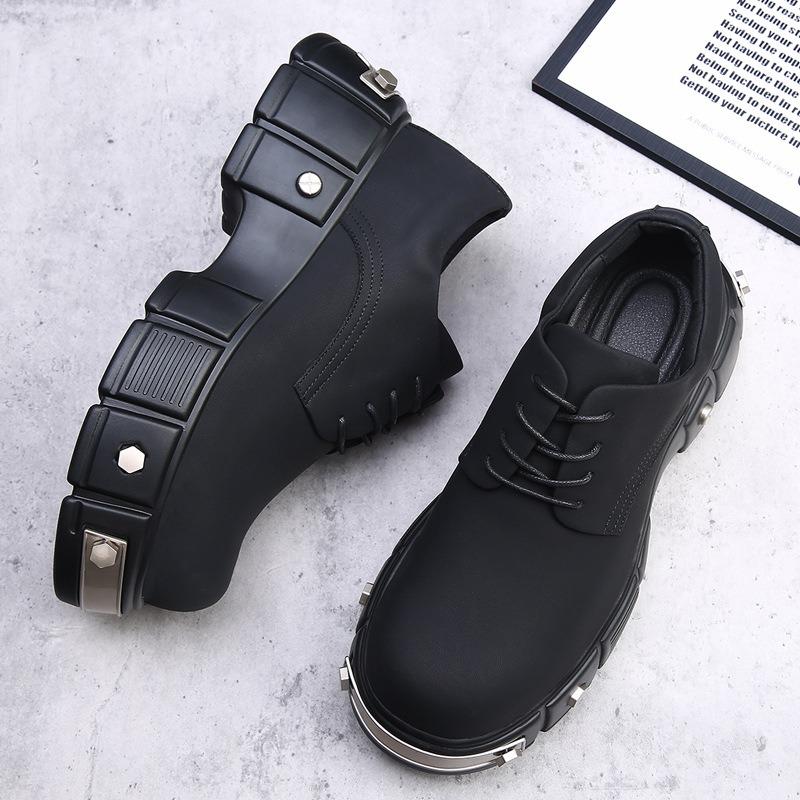 Niche Thick-soled Carbon Black Iron Element Big Head Derby Shoes Men's Advanced Sense Matte Heightening Rivets Heavy Industry High Street Tide Shoes
