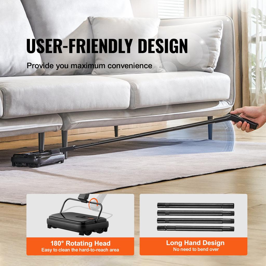 VEVOR Carpet Sweeper, 20 Cm Sweeping Paths, Floor Sweeper Manual Non Electric