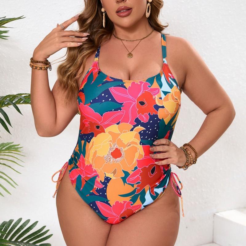 Plus Size Womens One Piece Swimsuit With Digital Print Supportive Padding Modest Coverage Swimming Beach