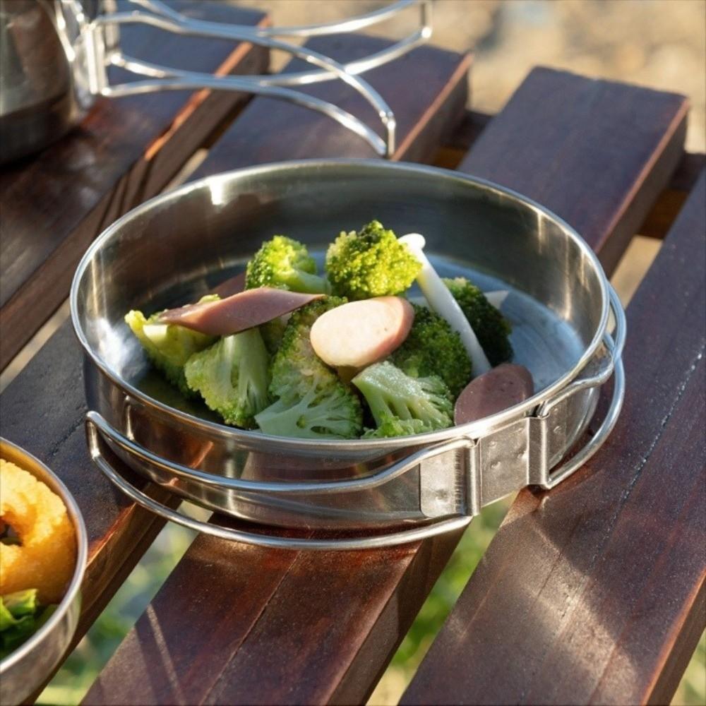 Uncoated Outdoor Frying Pan Set Stainless Steel Picnic Bowl Pot Set Backpacking