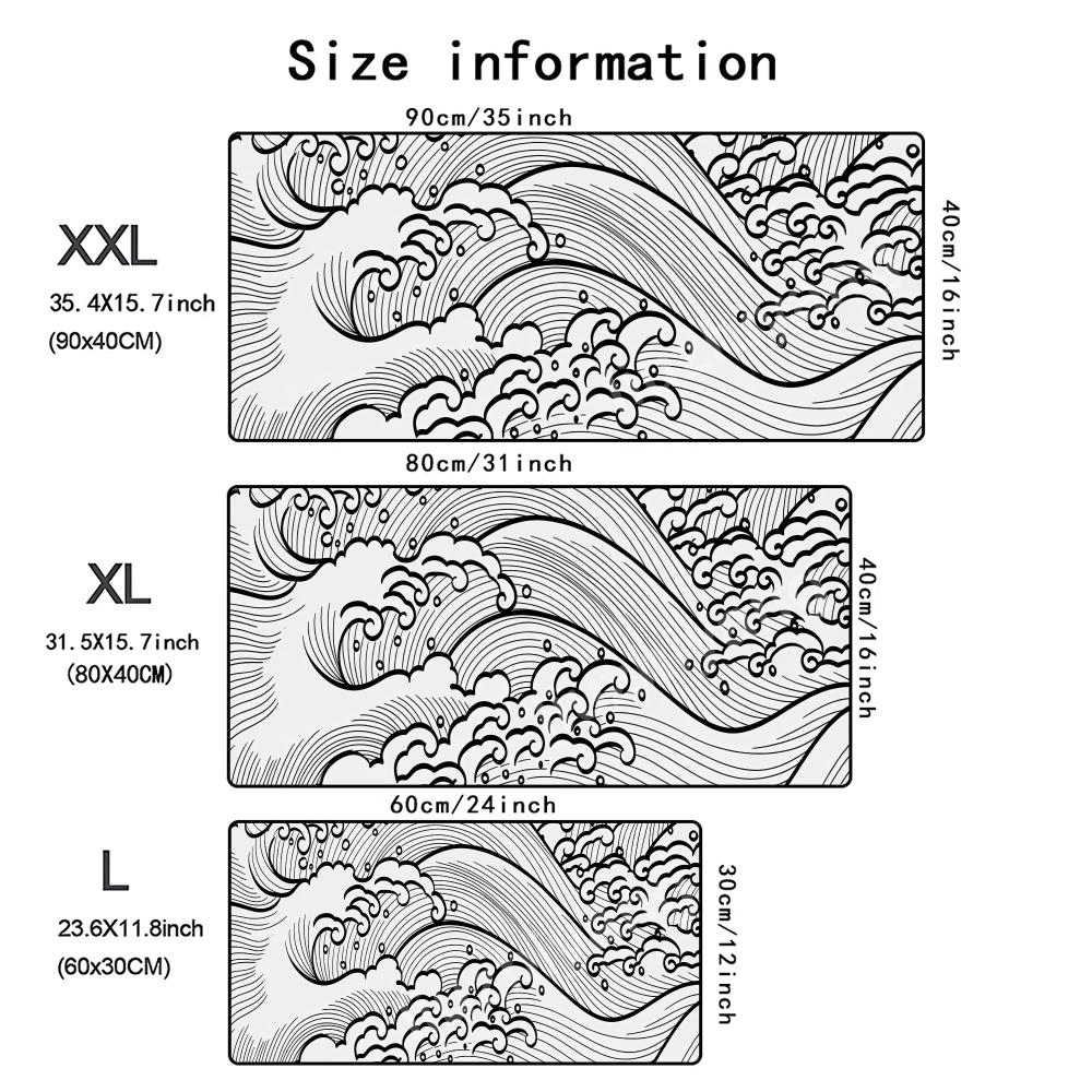 Black And White Japanese Waves Mouse Pad Gamer XL Custom Home HD Mousepad XXL Keyboard Pad Office Non-Slip Computer Mouse Mats