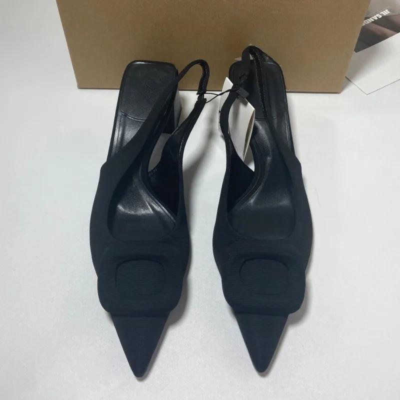 Chunky High Heels Sandals for Ladies Black Modern Office Slingback  Summer Footwear Classic Buckle Elegant Party Shoes Woman