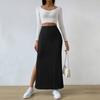 Fashionable Minimalist Women's Skirt, Spring/summer Grooved Strip A-line High-waisted Slit Long Skirt